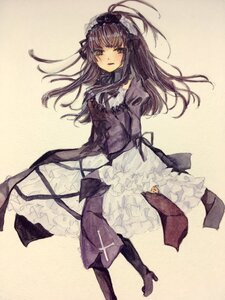 Rating: Safe Score: 0 Tags: 1girl akemi_homura black_hair boots dress frills hairband image long_hair pantyhose purple_eyes ribbon simple_background solo suigintou User: admin