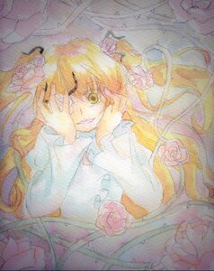 Rating: Safe Score: 0 Tags: 1girl blonde_hair flower graphite_(medium) hair_ornament hands_on_own_face image kirakishou long_hair pink_flower pink_rose rose smile solo traditional_media watercolor_(medium) yellow_eyes User: admin