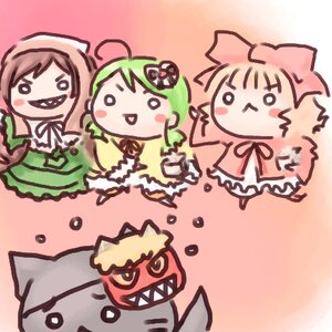 Rating: Safe Score: 0 Tags: 3girls ahoge brown_hair green_hair hair_ornament image multiple multiple_girls open_mouth pink_background pink_hair short_hair smile tagme User: admin