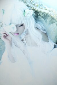 Rating: Safe Score: 0 Tags: 1girl bangs closed_eyes eyelashes flower hair_ornament kirakishou lips long_hair makeup red_lips solo white_flower white_hair white_rose white_theme User: admin