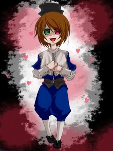 Rating: Safe Score: 0 Tags: 1girl brown_hair capelet green_eyes hat heart image open_mouth short_hair smile solo souseiseki standing top_hat User: admin