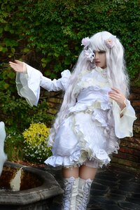 Rating: Safe Score: 0 Tags: 1girl dark_skin dress flower frills hair_flower hair_ornament kirakishou long_hair long_sleeves outdoors solo standing white_dress white_hair User: admin
