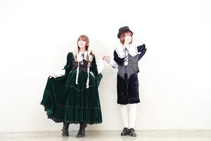 Rating: Safe Score: 0 Tags: 1boy 1girl brother_and_sister brown_hair closed_eyes dress hat long_sleeves multiple_cosplay pantyhose short_hair shorts siblings striped tagme twins vertical_stripes User: admin