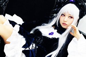 Rating: Safe Score: 0 Tags: 1girl albino bangs doll_joints dress gothic_lolita lips lipstick lolita_fashion long_hair long_sleeves looking_at_viewer red_eyes solo suigintou white_hair User: admin