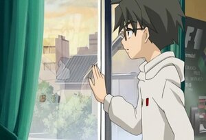 Rating: Safe Score: 0 Tags: 1boy black_hair building city curtains day from_side glasses hood hood_down hooded_jacket hoodie human long_sleeves outdoors profile sakurada_jun screenshot solo spiked_hair upper_body window User: admin