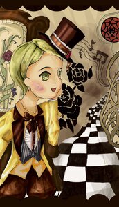 Rating: Safe Score: 0 Tags: 1boy 1girl argyle argyle_background argyle_legwear blonde_hair board_game checkered checkered_background checkered_floor checkered_skirt chess_piece flag green_eyes green_hair hat image kanaria mini_hat mini_top_hat perspective shorts solo thighhighs tile_floor tiles top_hat vanishing_point User: admin