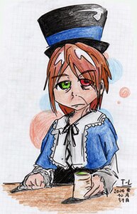 Rating: Safe Score: 0 Tags: 1girl dress frills green_eyes hat heterochromia image long_sleeves looking_at_viewer red_eyes short_hair solo souseiseki table upper_body User: admin