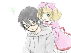 Rating: Safe Score: 0 Tags: 1boy 1girl black_hair blonde_hair bow brown_eyes glasses green_eyes hair_bow hina_ichigo hinaichigo hood hoodie image open_mouth pink_bow pink_dress short_hair solo striped striped_shirt User: admin