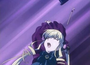 Rating: Safe Score: 0 Tags: 1girl bonnet bowtie closed_eyes flower image long_hair long_sleeves open_mouth rain rose shinku silver_hair singing solo upper_body User: admin