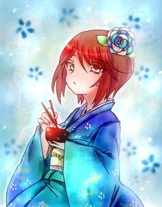 Rating: Safe Score: 0 Tags: 1girl auto_tagged blue_flower blue_kimono bowl chopsticks eating floral_print flower food hair_flower hair_ornament image japanese_clothes kimono lush obi red_eyes red_hair sash short_hair snowflakes solo souseiseki upper_body User: admin