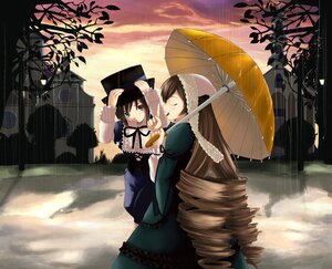 Rating: Safe Score: 0 Tags: 2girls black_umbrella brown_hair chiko_(kanhogo) closed_eyes dress drill_hair green_dress hat heterochromia holding holding_umbrella image long_hair long_sleeves multiple_girls outdoors pair parasol rain red_umbrella ribbon rozen_maiden shared_umbrella siblings sisters souseiseki suiseiseki tree twin_drills twins umbrella very_long_hair User: admin