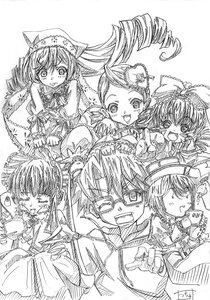 Rating: Safe Score: 0 Tags: 1boy 6+girls blush cat_ears drill_hair glasses greyscale hakurei_reimu hat hina_ichigo image kanaria monochrome multiple multiple_girls shinku short_hair suiseiseki tagme twin_drills User: admin