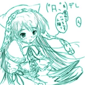 Rating: Safe Score: 0 Tags: 1girl blue_theme blush dress frills image long_hair long_sleeves looking_at_viewer monochrome simple_background smile solo suiseiseki white_background User: admin