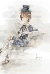 Rating: Safe Score: 0 Tags: 1girl brown_hair hat image kneehighs long_sleeves nishizumi_maho shirt shoes short_hair signature sitting skirt solo souseiseki white_legwear User: admin