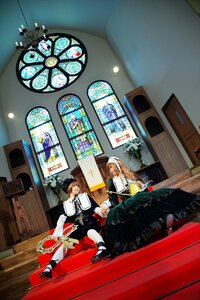 Rating: Safe Score: 0 Tags: 1boy 1girl blonde_hair brown_hair couch dress indoors long_hair multiple_cosplay painting_(object) sitting tagme window User: admin