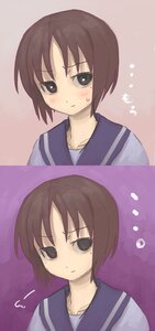 Rating: Safe Score: 0 Tags: 2girls ? brown_hair closed_mouth empty_eyes expressionless frown human image jitome kashiwaba_tomoe kita_high_school_uniform looking_at_viewer multiple_girls nagato_yuki parted_bangs school_uniform serafuku short_hair simple_background solo User: admin