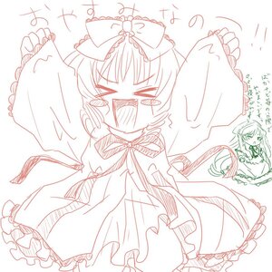 Rating: Safe Score: 0 Tags: 2girls >_< bow closed_eyes dress frilled_dress frills hina_ichigo hinaichigo image kagiyama_hina long_hair long_sleeves monochrome multiple_girls open_mouth ribbon solo User: admin