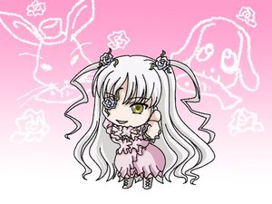 Rating: Safe Score: 0 Tags: 1girl chibi dress flower frills hair_flower image kirakishou long_hair pink_background pink_hair pink_theme rose smile solo very_long_hair white_rose yellow_eyes User: admin