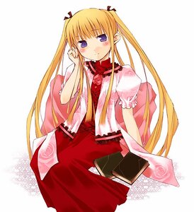 Rating: Safe Score: 0 Tags: 1girl blonde_hair blue_eyes blush book cross-laced_clothes dress floral_print hair_ribbon hand_on_own_cheek hand_on_own_face image long_hair looking_at_viewer nu_(plastic_eraser) puffy_short_sleeves puffy_sleeves purple_eyes red_dress ribbon rose_print rozen_maiden shinku short_sleeves simple_background sitting smile solo twintails very_long_hair white_background User: admin