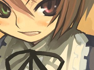 Rating: Safe Score: 0 Tags: 1girl blush brown_hair close-up face image looking_at_viewer ribbon short_hair simple_background smile solo souseiseki User: admin