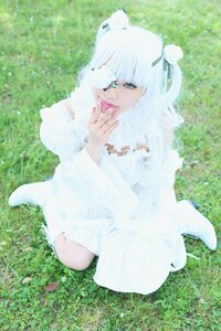 Rating: Safe Score: 0 Tags: 1girl bangs blunt_bangs dress flower full_body grass kirakishou lips long_sleeves looking_at_viewer outdoors sitting solo white_dress white_hair User: admin