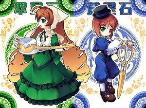 Rating: Safe Score: 0 Tags: 2girls blue_dress brown_hair dress food frills green_dress green_eyes hat head_scarf heterochromia image long_hair long_sleeves multiple_girls pair red_eyes scissors short_hair siblings sisters souseiseki suiseiseki twins watering_can User: admin