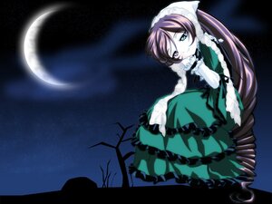 Rating: Safe Score: 0 Tags: 1girl crescent_moon dress frills green_dress green_eyes heterochromia image long_hair moon night night_sky red_eyes sky solo star_(sky) starry_sky suiseiseki very_long_hair User: admin