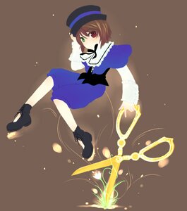 Rating: Safe Score: 0 Tags: 1girl blue_dress boots brown_background brown_hair dress full_body green_eyes hat heterochromia image long_sleeves looking_at_viewer red_eyes ribbon short_hair simple_background solo souseiseki User: admin