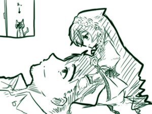 Rating: Safe Score: 0 Tags: 1boy 1girl animal_ears blush braid cat_ears image monochrome profile simple_background smile solo suiseiseki white_background User: admin