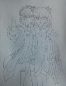 Rating: Safe Score: 0 Tags: 2girls akemi_homura barasuishou dress greyscale hairband holding_hands image long_hair looking_at_viewer monochrome multiple_girls pair simple_background smile suigintou thighhighs traditional_media zettai_ryouiki User: admin