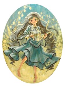 Rating: Safe Score: 0 Tags: 1girl barefoot braid dress flower image long_hair smile solo suiseiseki twin_braids very_long_hair User: admin