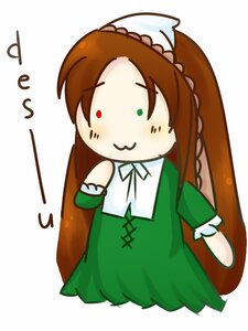 Rating: Safe Score: 0 Tags: 1girl :3 ahoge blush_stickers braid brown_hair chibi dress green_eyes image long_hair long_sleeves solo suiseiseki white_background User: admin