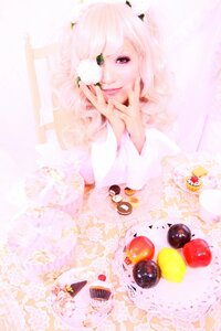 Rating: Safe Score: 0 Tags: 1girl apple food fruit kirakishou looking_at_viewer solo strawberry striped striped_shirt vertical_stripes white_hair User: admin