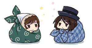 Rating: Safe Score: 0 Tags: 2girls bangs black_eyes blue_headwear brown_hair chibi hat image multiple_girls nishizumi_maho otofu_material pair pillow ribbon short_hair simple_background souseiseki striped suiseiseki top_hat User: admin