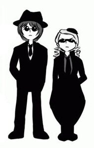 Rating: Safe Score: 0 Tags: closed_mouth drill_hair fedora formal full_body greyscale hands_in_pockets hat image kanaria looking_at_viewer monochrome multiple_girls necktie pair short_hair simple_background souseiseki standing suit User: admin