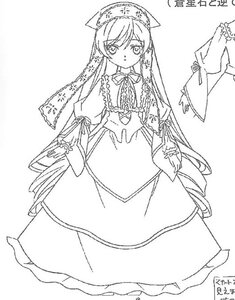 Rating: Safe Score: 0 Tags: 1girl dress frills full_body greyscale hat image long_hair long_sleeves looking_at_viewer monochrome neck_ribbon ribbon solo standing suiseiseki very_long_hair white_background User: admin