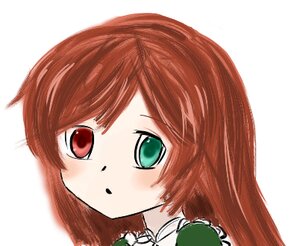 Rating: Safe Score: 0 Tags: 1girl :o bangs blush brown_hair dress green_eyes image long_hair looking_at_viewer red_eyes simple_background solo striped suiseiseki vertical_stripes white_background User: admin