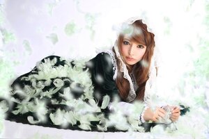 Rating: Safe Score: 0 Tags: 1girl black_dress blurry closed_mouth dress frills lips long_hair long_sleeves looking_at_viewer lying on_stomach realistic solo suiseiseki User: admin