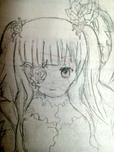 Rating: Safe Score: 0 Tags: 1girl choker dress flower hair_ornament image kirakishou long_hair monochrome rose smile solo traditional_media User: admin