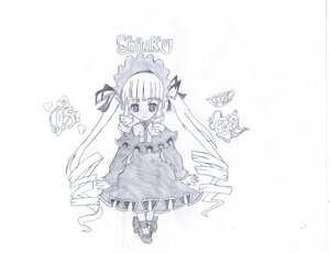 Rating: Safe Score: 0 Tags: 1girl blush dress drill_hair frills full_body image long_hair long_sleeves looking_at_viewer monochrome shinku shoes solo standing twintails very_long_hair User: admin