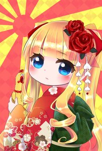 Rating: Safe Score: 0 Tags: 1girl argyle argyle_background bangs blonde_hair blue_eyes blush checkered checkered_background checkered_floor eyebrows_visible_through_hair floral_print flower hair_flower hair_ornament image japanese_clothes kimono long_hair looking_at_viewer new_year pink_rose print_kimono red_flower red_kimono red_rose rose shinku solo upper_body User: admin