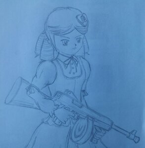 Rating: Safe Score: 0 Tags: 1girl aqua_theme blue_theme dress drill_hair gun hair_ornament image kanaria monochrome rifle ringlets solo traditional_media twin_drills weapon User: admin