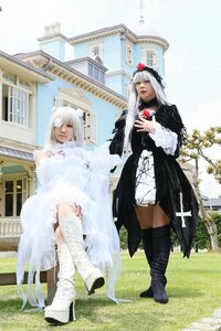 Rating: Safe Score: 0 Tags: 2girls boots building closed_eyes dress high_heels multiple_cosplay multiple_girls photo standing tagme thighhighs white_hair User: admin