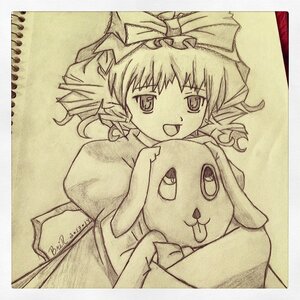 Rating: Safe Score: 0 Tags: 1girl border drill_hair hat hinaichigo image looking_at_viewer monochrome open_mouth photo pokemon_(creature) shikishi smile solo traditional_media User: admin