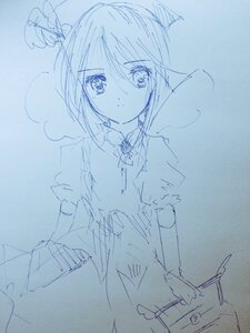 Rating: Safe Score: 0 Tags: 1girl bow closed_mouth cowboy_shot eyebrows_visible_through_hair hair_bow hariruri image looking_at_viewer monochrome puffy_short_sleeves puffy_sleeves short_hair short_sleeves sketch solo souseiseki traditional_media User: admin