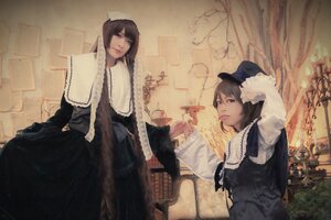 Rating: Safe Score: 0 Tags: 2girls black_dress black_hair brown_hair dress fine_art_parody hat lips long_hair multiple_girls User: admin