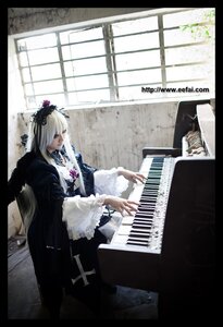 Rating: Safe Score: 0 Tags: 1girl dress flower frills instrument letterboxed long_hair music piano silver_hair sitting solo suigintou window User: admin