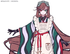 Rating: Safe Score: 0 Tags: 1girl apron bangs black_gloves bow brown_hair earrings eyebrows_visible_through_hair frilled_apron frills gloves green_eyes hair_bow heterochromia image japanese_clothes jewelry kimono long_hair long_sleeves looking_at_viewer red_eyes simple_background solo striped suiseiseki very_long_hair white_apron white_background wide_sleeves User: admin