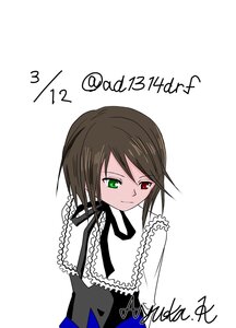 Rating: Safe Score: 0 Tags: 1girl brown_hair dated english_text frills green_eyes heterochromia image long_sleeves looking_at_viewer red_eyes ribbon simple_background smile solo souseiseki white_background User: admin