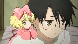Rating: Safe Score: 0 Tags: 1boy 1girl black_hair blonde_hair blush bow dress glasses green_eyes hair_bow hina_ichigo hinaichigo image looking_at_viewer pink_bow pink_dress short_hair smile solo User: admin